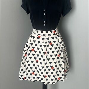 Leifsdottir Cream Circle Skirt with Black & Red Heart Print Sz 4